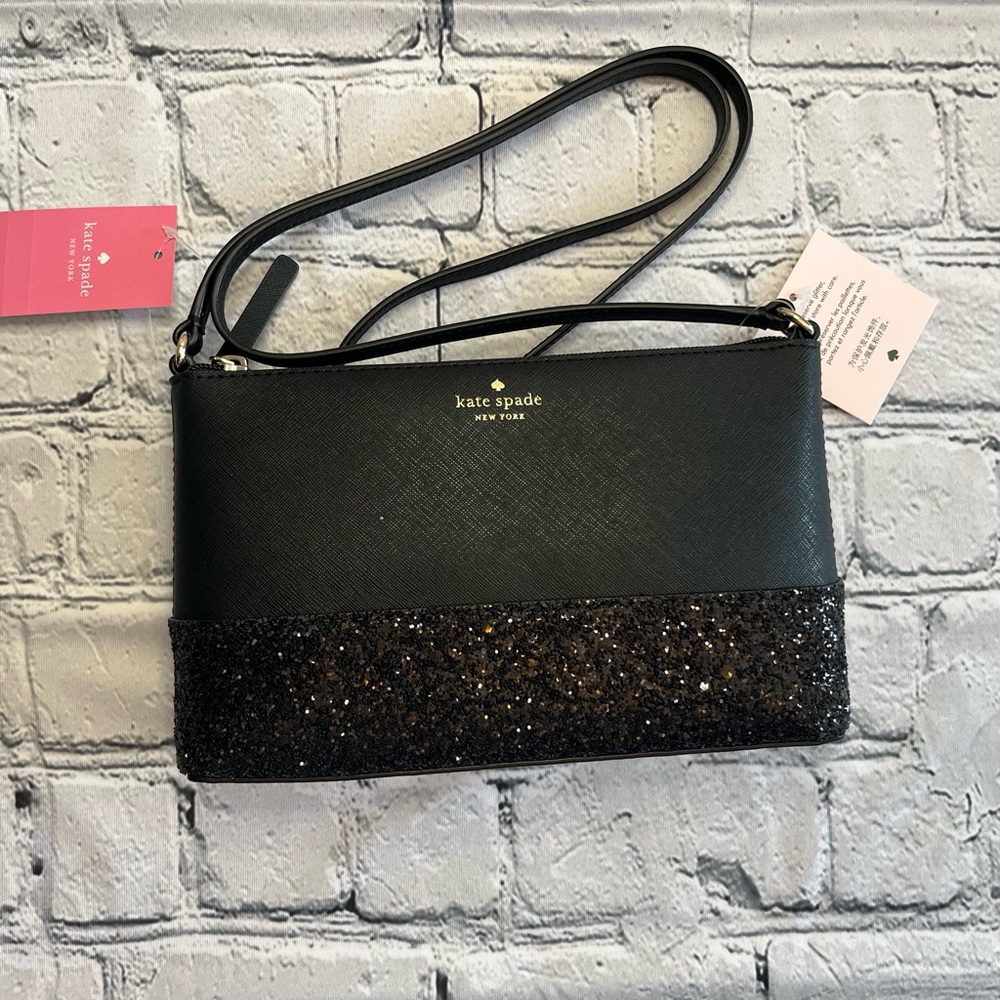Kate Spade Greta Court Glitter Ramey Black Crossbody Bag